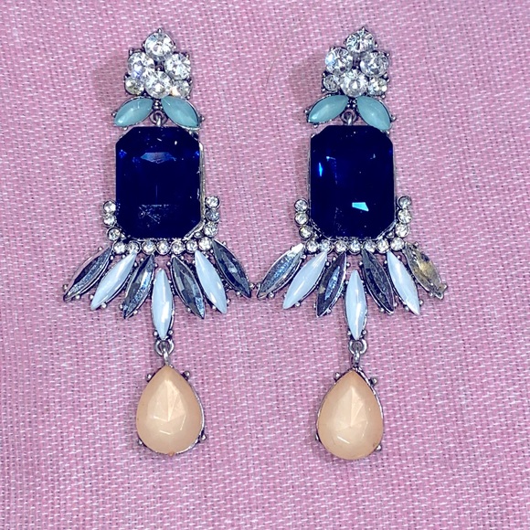 Chunky Blue and Peach Dressy Earrings - Picture 1 of 3